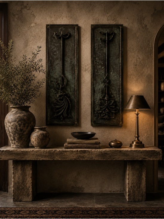 Vintage brutalist sculptural wall panels.